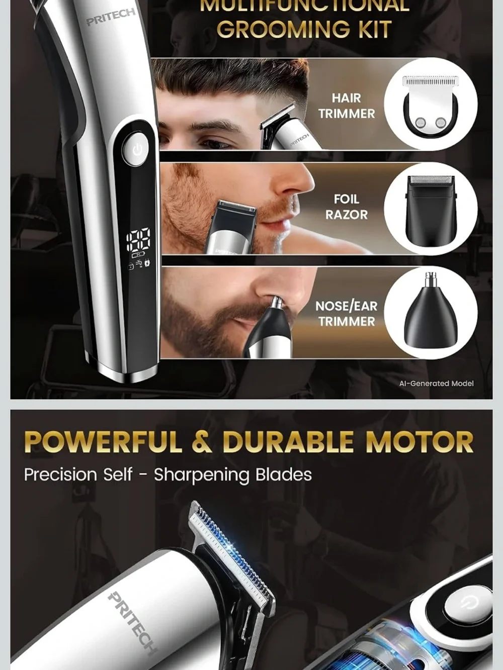 PRITECH PR-2926 3-in-1 Grooming Set Electric Shaver Hair Nose Trimmer Cordless